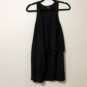 Jarlo Black Sleeveless Tiered Laser Cut Shift Dress Womens XS Mini Boho Crochet